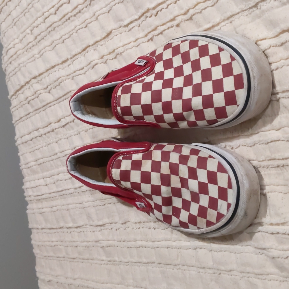 Checkered Slip On Vans, Size 7.5 - Red Maroon